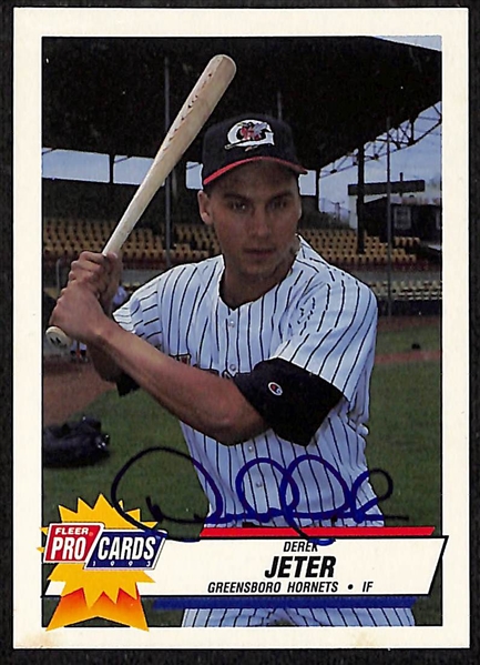 (4) Derek Jeter Signed Minor League Pre-Rookie Cards - 1993 Fler Pro Cards, 1993 Classic Best #91A, 1993 Classic Best #1A, 1994 Fleer Pro Cards (JSA Auction Letter)