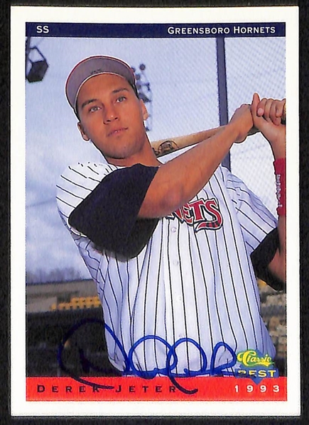 (4) Derek Jeter Signed Minor League Pre-Rookie Cards - 1993 Fler Pro Cards, 1993 Classic Best #91A, 1993 Classic Best #1A, 1994 Fleer Pro Cards (JSA Auction Letter)