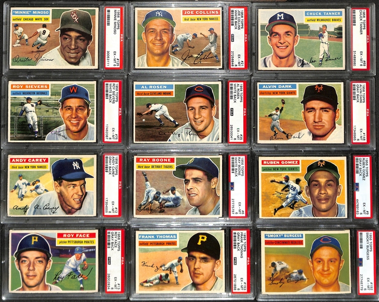 (95) Different 1956 Topps Cards - All Graded PSA 6 (Cards #ed Between 3 and 192) inc. Minoso, Collins, Tanner, Sievers, Rosen, Dark, Carey, Boone, Gomez, Face, F. Thomas, Burgess, Garver, +