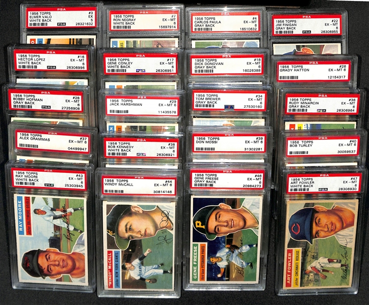 (95) Different 1956 Topps Cards - All Graded PSA 6 (Cards #ed Between 3 and 192) inc. Minoso, Collins, Tanner, Sievers, Rosen, Dark, Carey, Boone, Gomez, Face, F. Thomas, Burgess, Garver, +