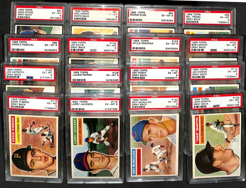 (95) Different 1956 Topps Cards - All Graded PSA 6 (Cards #ed Between 3 and 192) inc. Minoso, Collins, Tanner, Sievers, Rosen, Dark, Carey, Boone, Gomez, Face, F. Thomas, Burgess, Garver, +