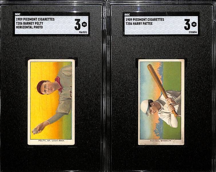 Lot of (2) 1909 T206 Piedmont Cigarettes Horizontal Cards - Harry Pattee & Barney Pelty (Both Graded  SGC  3)