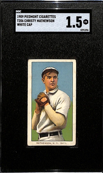 1909 T206 Piedmont Cigarettes Christy Mathewson (HOFer - White Cap Variation) Graded SGC 1.5