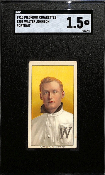 1910 T206 Piedmont Cigarettes Walter Johnson (HOFer - Portrait) Graded SGC 1.5 (Great Eye Appeal - Presents Better Than the Grade)