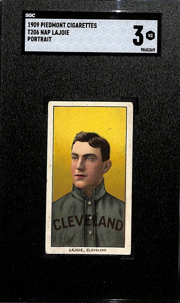 1909 T206 Piedmont Cigarettes Nap Lajoie (HOFer - Portrait) Graded SGC 3