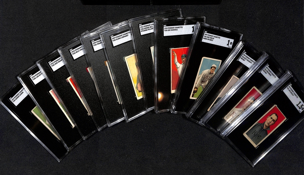 (12) 1909-11 T206 Piedmont Cigarettes Cards (Each Graded SGC 1 or 1.5) - Beckley, Merkle, Dougherty, Donlin, Marshall, Bell, Liebhardt, Isbell, Maloney, Sharpe, Ritter, & Schirm
