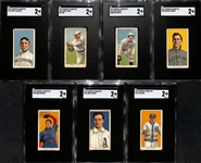 (7) 1909-11 T206 Piedmont Cigarettes Tobacco Cards (Each Graded SGC 2) - Jimmy Jackson, Chief Myers (Batting), Mike Donlin (Hands on Knees), George Perring, Dode Paskert, Jimmy Dygert, Joe Dunn