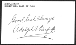 Basketball HOFer Adolph Rupp Signed Index Card (JSA Auction Letter)