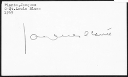 Hockey Hall of Famer Jacques Plante Signed Index Card (JSA Auction Letter)