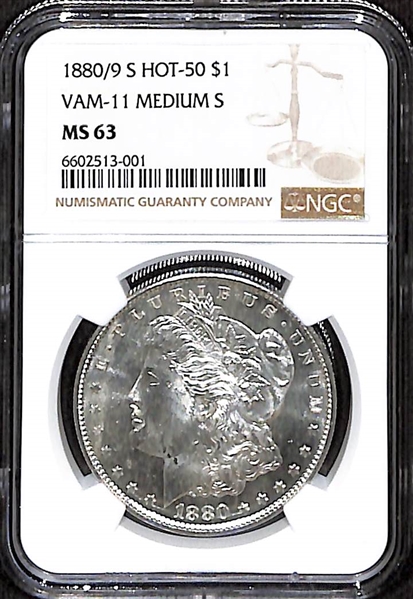 1880/9 S HOT-50 Silver Morgan Dollar VAM-11 Medium S - MS63