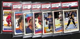 Lot of (7) PSA Graded Hockey Rookie Cards Including Jaromir Jagar, Pat LaFontaine, Luc Robitaille, Chris Chelios, Brett Hull, Dale Hawerchuck, and Eric Lindros