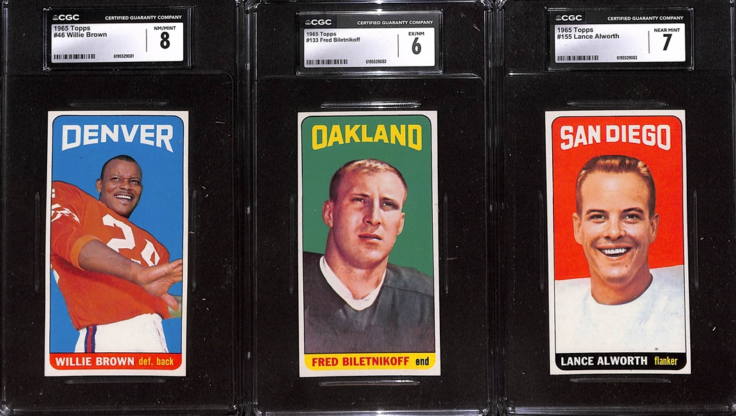 1965 Topps Football Lot - w. Willie Brown (CGC 8) & Fred Biletnikoff (CGC 6) Rookies
