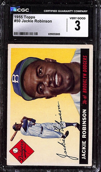 Lot of (3) Jackie Robinson Cards - (2) 1954 Topps #10 CGC 3/2.5 & (1) 1955 Topps #50 CGC 3