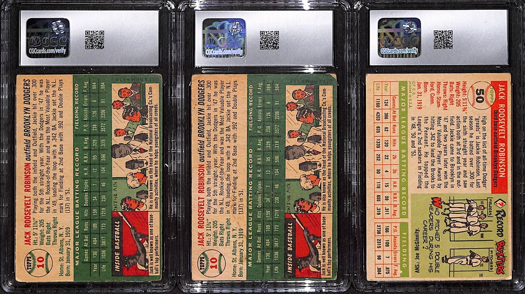 Lot of (3) Jackie Robinson Cards - (2) 1954 Topps #10 CGC 3/2.5 & (1) 1955 Topps #50 CGC 3