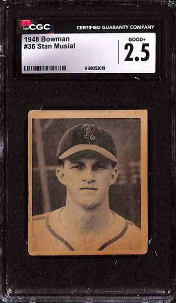 1948 Bowman Baseball Near Complete Set w. Many HOF Rookie Cards (Stan Musial CGC 2.5, Yogi Berra, Schoendienst CGC 5.5, Kiner, Rizzuto, Spahn) & Stars (Feller, Thomson, Slaughter, +)