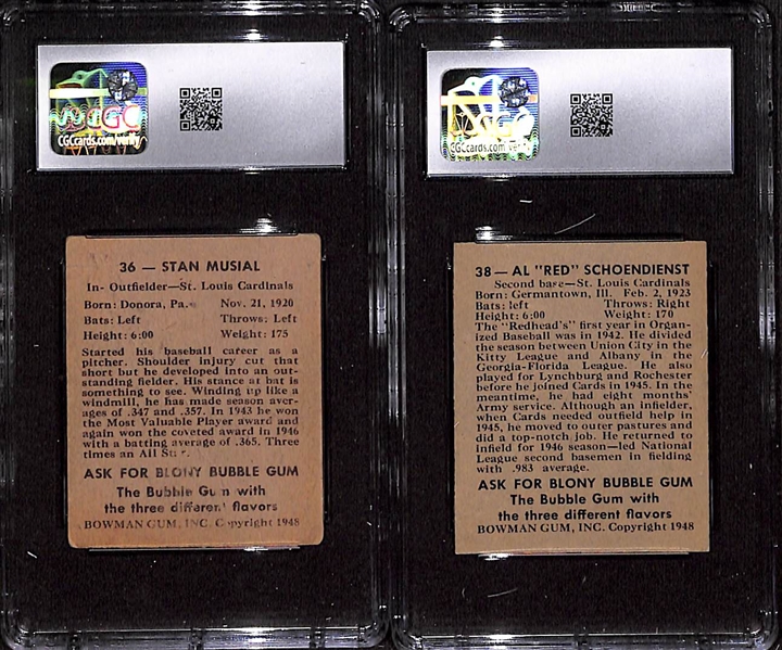 1948 Bowman Baseball Near Complete Set w. Many HOF Rookie Cards (Stan Musial CGC 2.5, Yogi Berra, Schoendienst CGC 5.5, Kiner, Rizzuto, Spahn) & Stars (Feller, Thomson, Slaughter, +)