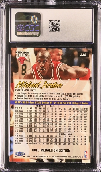 1997-98 Fleer Ultra Michael Jordan Gold Medallion Card #23G Graded CGC 8.5