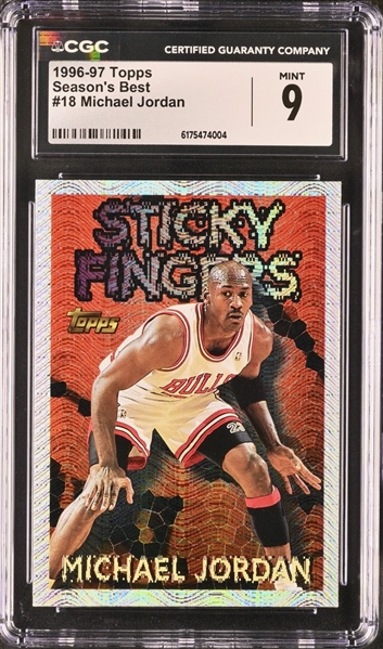 1996-97 Topps Season's Best Michael Jordan Sticky Fingers Insert Card #SB18 Graded CGC 9