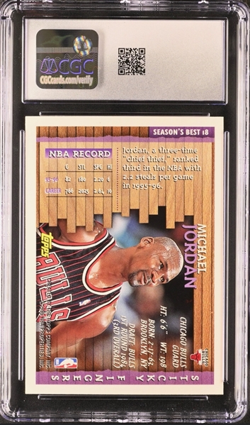 1996-97 Topps Season's Best Michael Jordan Sticky Fingers Insert Card #SB18 Graded CGC 9