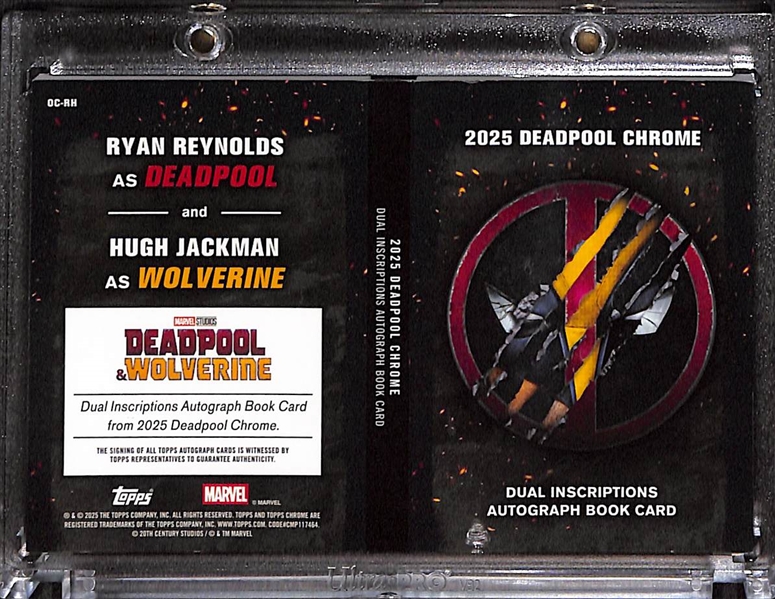 2025 Topps Chrome Deadpool Ryan Reynolds/Hugh Jackman Dual Inscribed Autograph Booklet Card