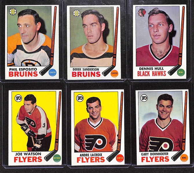 Lot of (6) 1969 Topps Basketball Cards w. Chamberlain & (6) 1969 Topps Hockey w. Phil Esposito