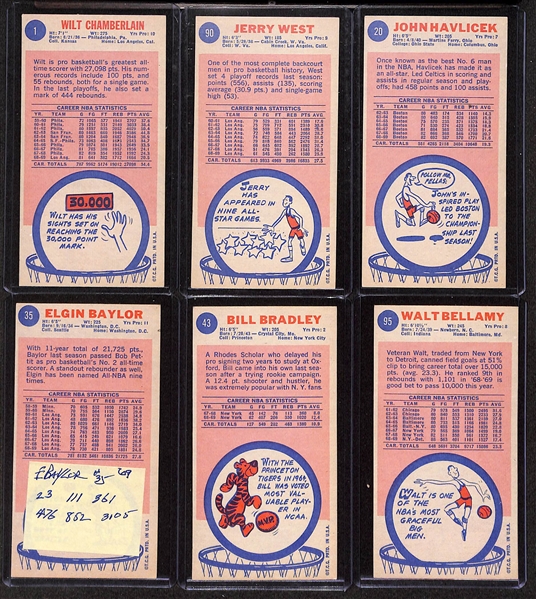 Lot of (6) 1969 Topps Basketball Cards w. Chamberlain & (6) 1969 Topps Hockey w. Phil Esposito