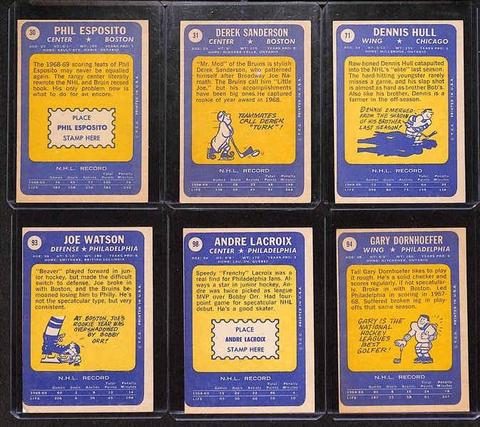 Lot of (6) 1969 Topps Basketball Cards w. Chamberlain & (6) 1969 Topps Hockey w. Phil Esposito