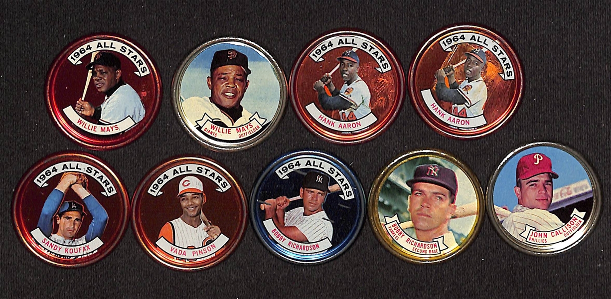  Lot of (9) 1964 Topps Coins w. (2) Willie Mays & (2) Hank Aaron