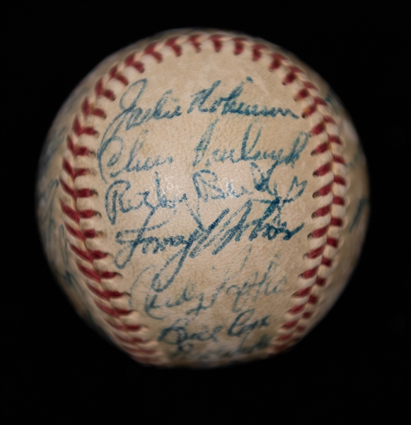  1952 Brooklyn Dodgers Team Signed Mini Baseball w. Roy Campanella (JSA Auction Letter)
