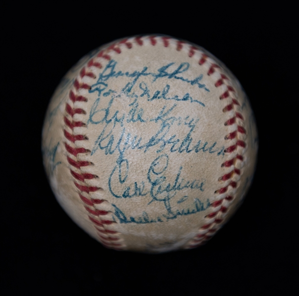  1952 Brooklyn Dodgers Team Signed Mini Baseball w. Roy Campanella (JSA Auction Letter)