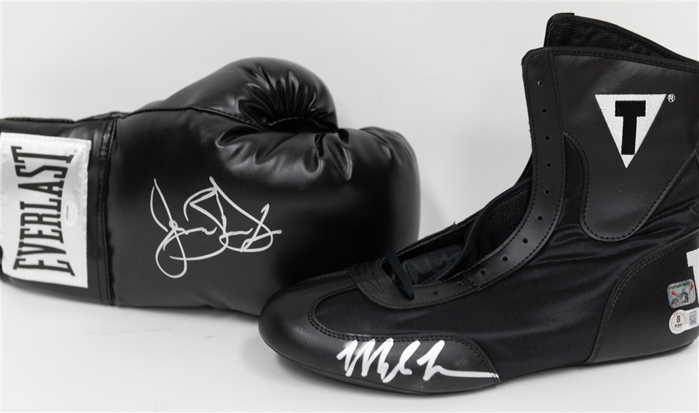 Mike Tyson Signed Title Boxing Shoe (Beckett COA) & Buster Douglas Signed Boxing Glove (JSA Auction Letter)