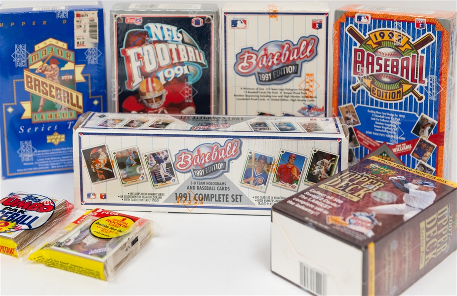 Lot of (6) Sealed Upper Deck Wax Boxes and Sets - 1993 Series 2 Box (Jeter Rookie Potential), 1991 Football Box, 1991 Baseball Box, 1991 Baseball Set, 1992 Baseball Box, 2007 Series 2 Blaster +...