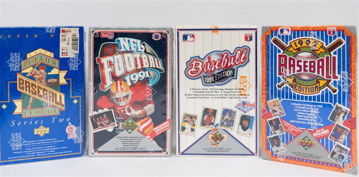 Lot of (6) Sealed Upper Deck Wax Boxes and Sets - 1993 Series 2 Box (Jeter Rookie Potential), 1991 Football Box, 1991 Baseball Box, 1991 Baseball Set, 1992 Baseball Box, 2007 Series 2 Blaster +...