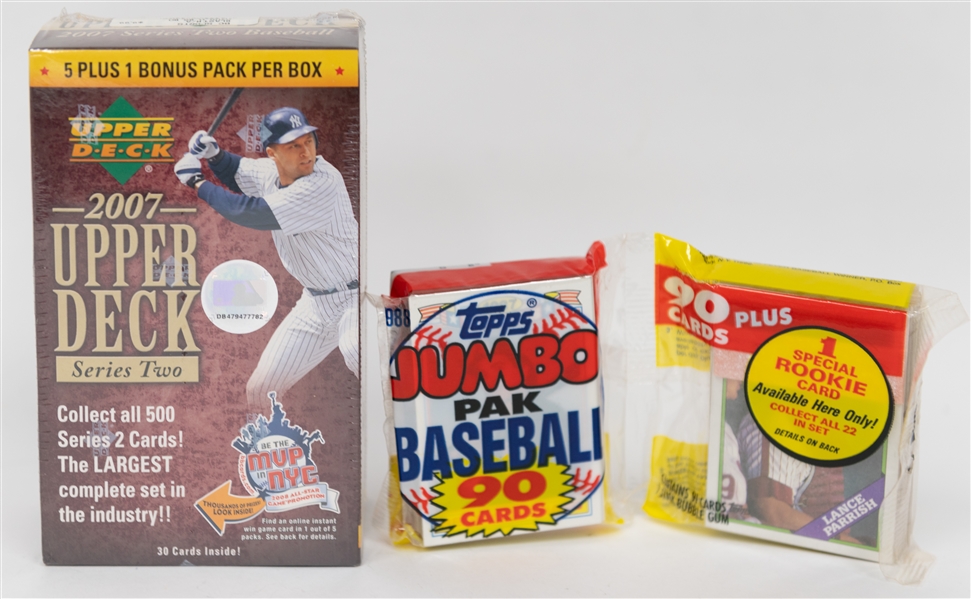 Lot of (6) Sealed Upper Deck Wax Boxes and Sets - 1993 Series 2 Box (Jeter Rookie Potential), 1991 Football Box, 1991 Baseball Box, 1991 Baseball Set, 1992 Baseball Box, 2007 Series 2 Blaster +...