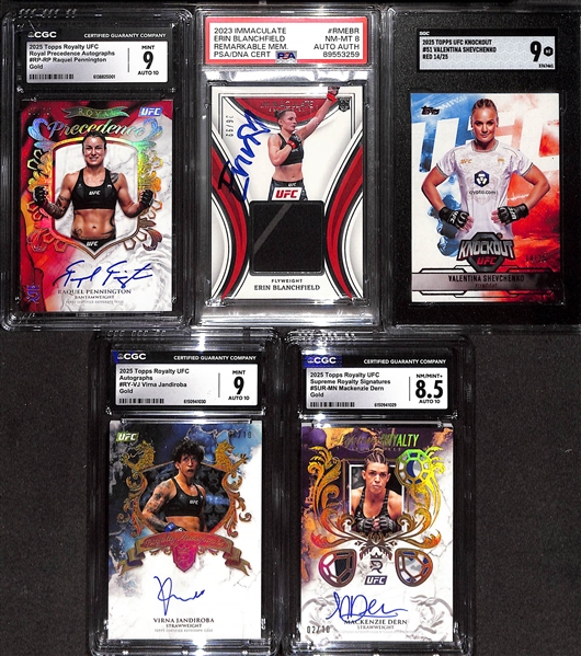 Lot of (5) Graded & (7) Non-Graded Female UFC Cards w. Raquel Pennington Auto Gold #/10 CGC 9