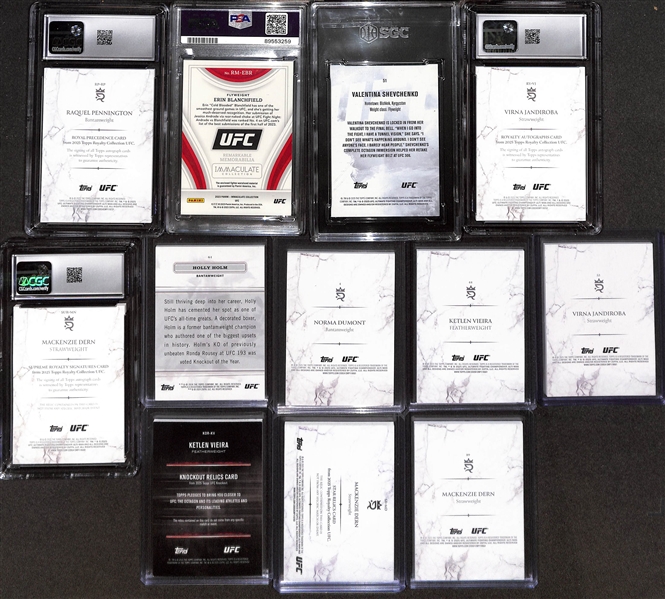 Lot of (5) Graded & (7) Non-Graded Female UFC Cards w. Raquel Pennington Auto Gold #/10 CGC 9