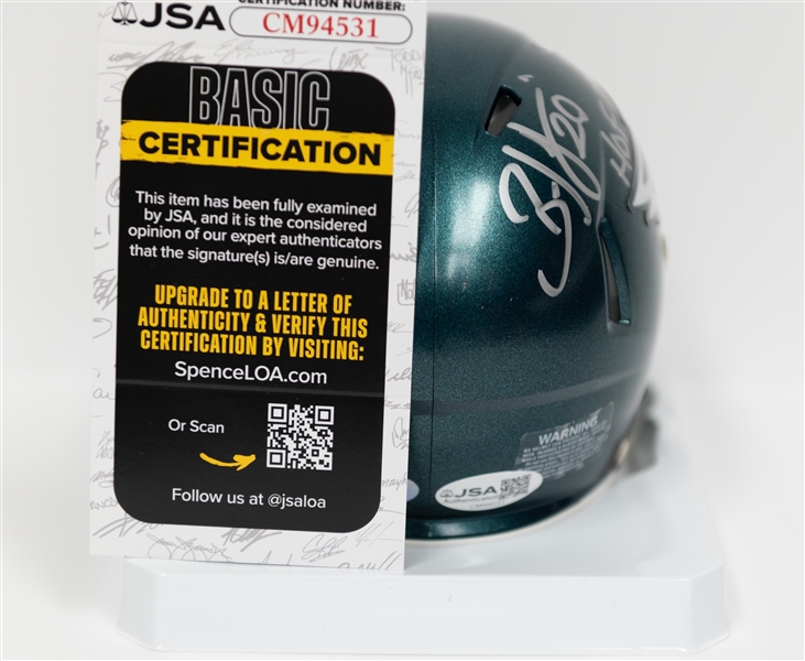 Brian Dawkins Signed and Inscribed Philadelphia Eagles Mini Helment (JSA COA)