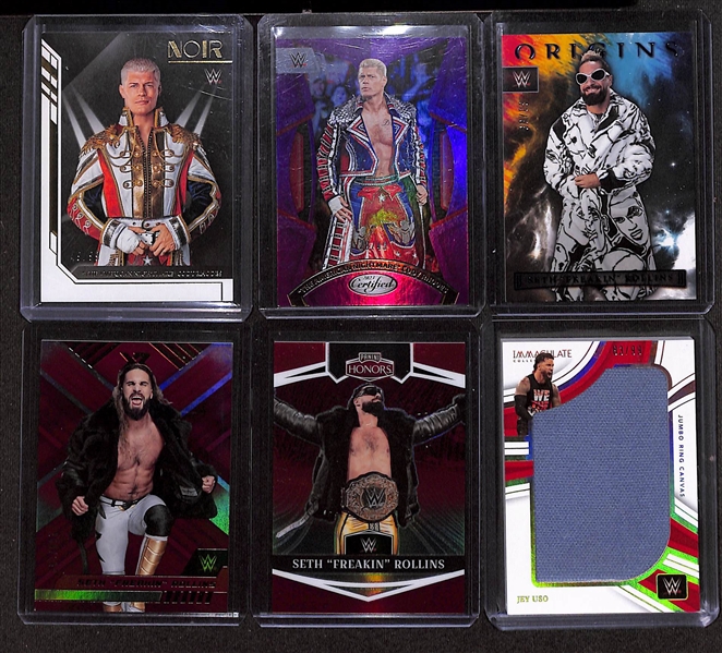 Lot of (23) Serial Numbered WWE Cards w. Cody Rhodes & Seth Rollins