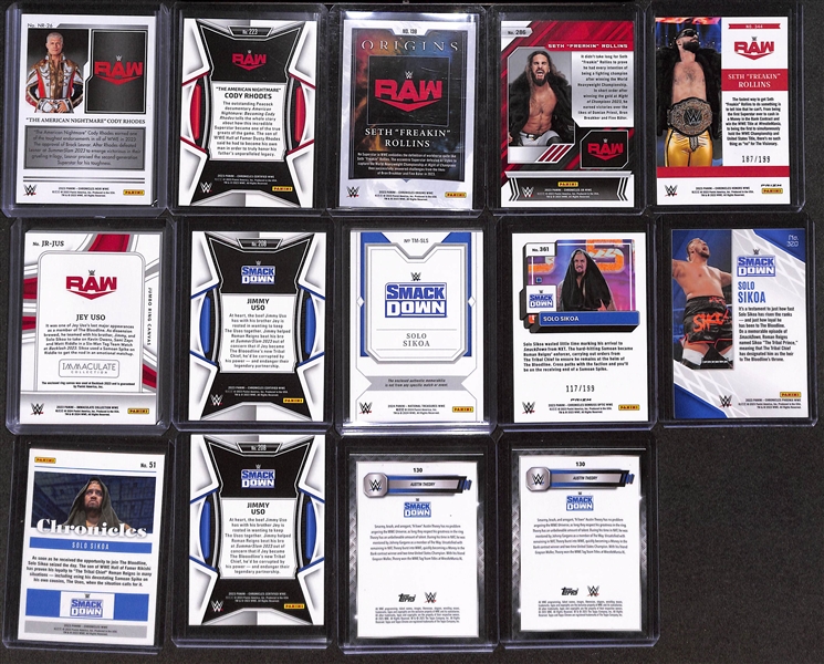 Lot of (23) Serial Numbered WWE Cards w. Cody Rhodes & Seth Rollins