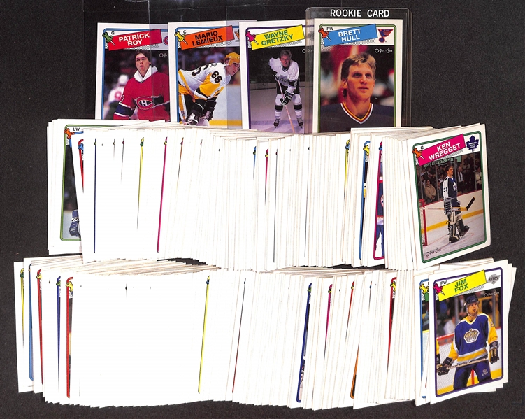 Lot of (3) Complete Hockey Sets w. 1988 Topps, 1988 O-Pee-Chee, 1989 O-Pee-Chee w. 1988 Topps Brett Hull RC