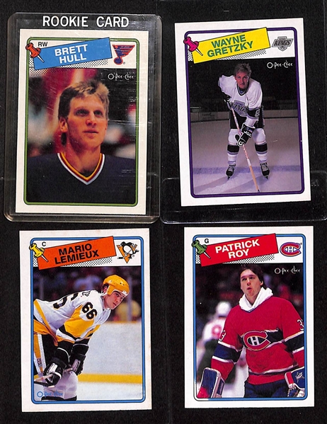 Lot of (3) Complete Hockey Sets w. 1988 Topps, 1988 O-Pee-Chee, 1989 O-Pee-Chee w. 1988 Topps Brett Hull RC