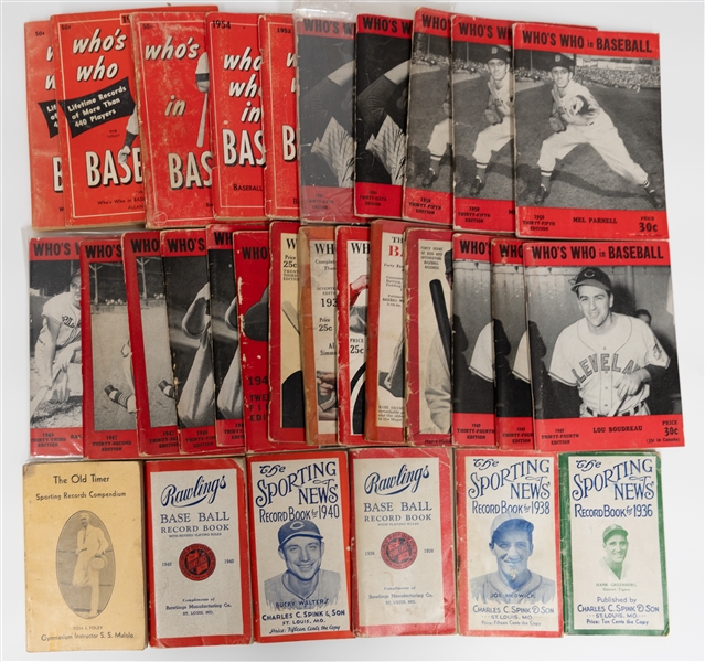 Lot of (25) 1922-61 Whos Who In Baseball Magazines & (5) Sporting News Pamphlets (1936-1940)