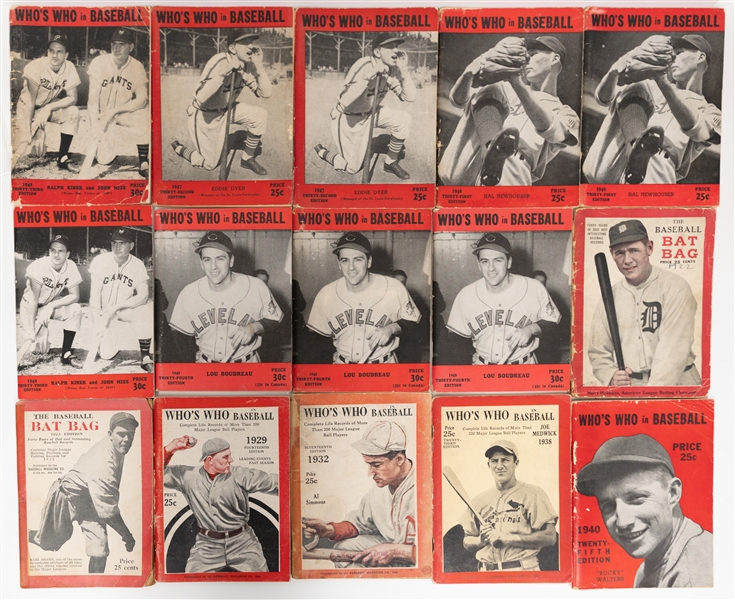 Lot of (25) 1922-61 Whos Who In Baseball Magazines & (5) Sporting News Pamphlets (1936-1940)
