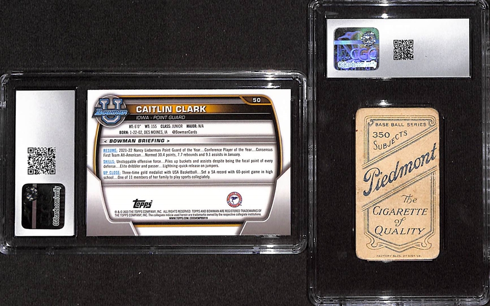 Lot of (19) Sports Cards w. 2022/23 Bowman U. Chrome Caitlyn Clark CGC 8 & 909-11 Izzy Hoffman T205 CGC 1 