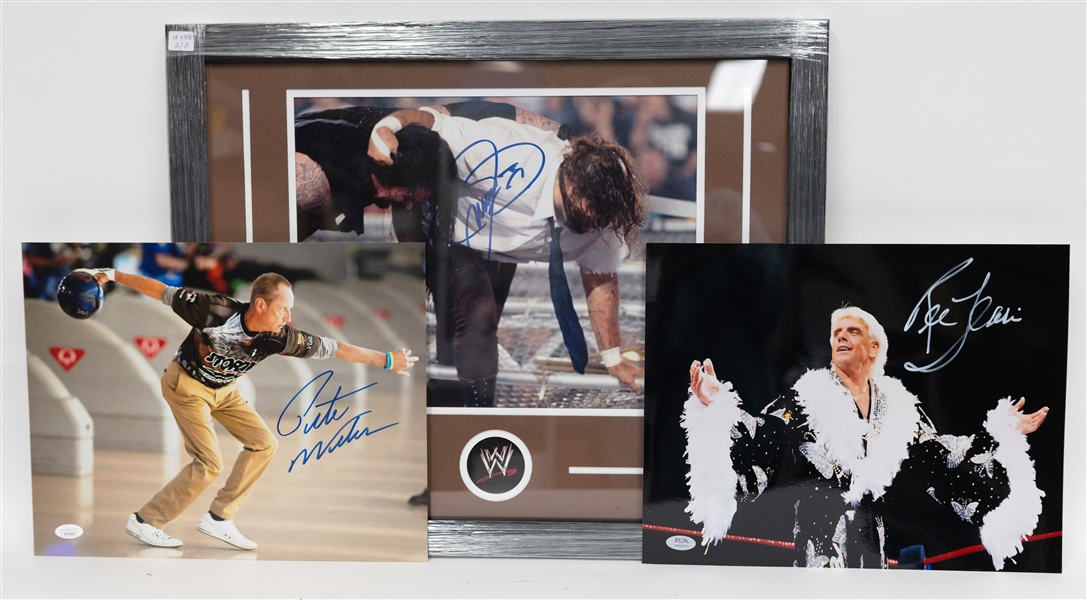 Lot of (2) Hall of Famer Signed 11x14 Photos w. Mick Foley & Pete Weber (JSA COA for both)