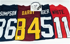 Lot of (5) College Football Signed Memorabilia w. Rudy Reuttiger, Ricky White, Frank Darby, Tylor Elsden, & Jaylin Simpson  (all JSA) 