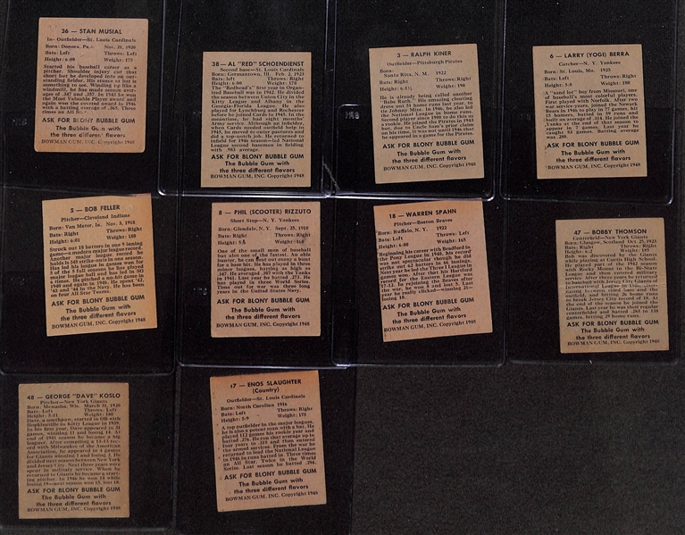 1948 Bowman Baseball Near Complete Set w. Many HOF Rookie Cards (Stan Musial CGC 2.5, Yogi Berra, Schoendienst CGC 5.5, Kiner, Rizzuto, Spahn) & Stars (Feller, Thomson, Slaughter, +)