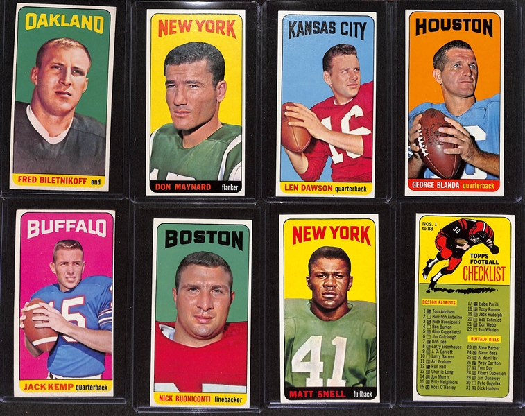 1965 Topps Football Tallboy Partial Set (145 of 176 cards) w. Mostly High-Quality Cards (Inc. Biletnikoff, Maynard, Dawson, Blanda, Kemp, Buoniconti, Snell, Checklist #1)