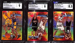 (3) CGC Graded 1997-98 Fleer Ultra Court Masters Basketball Cards w. Hall of Famers Shaquille ONeal, Allen Iverson & Tim Duncan