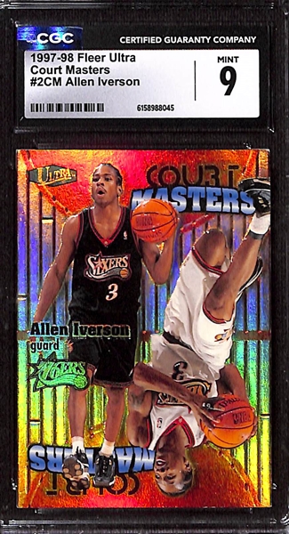 (3) CGC Graded 1997-98 Fleer Ultra Court Masters Basketball Cards w. Hall of Famers Shaquille O'Neal, Allen Iverson & Tim Duncan